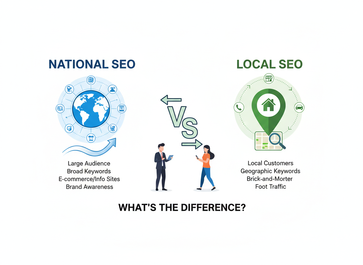 Firefly_Gemini Flash_National SEO VS Local SEO what’s the difference-. Png image with white background. Th 446934