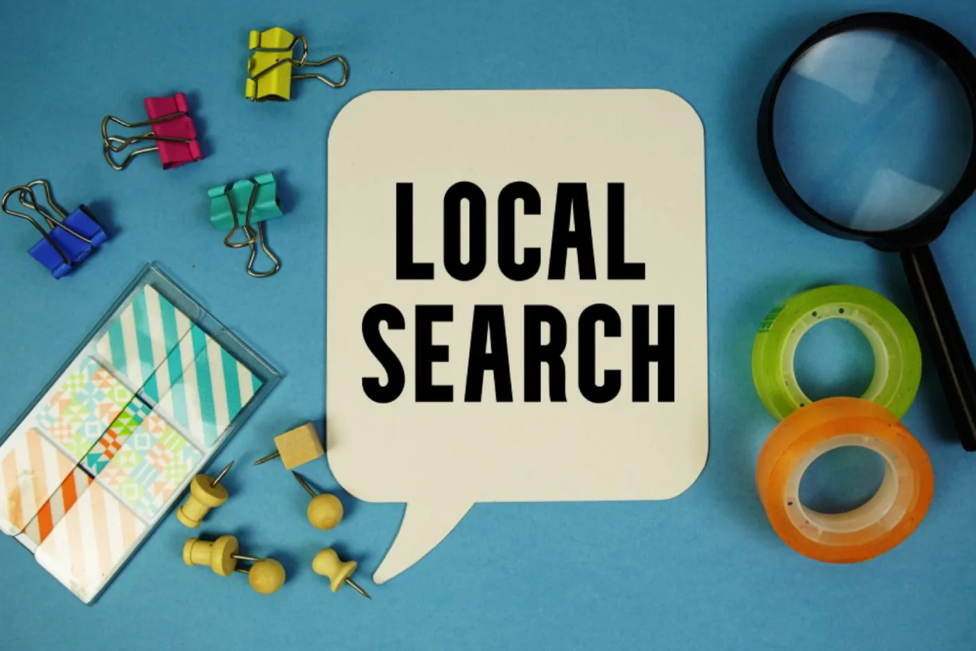 Google business profile optimization with local search and magnifying glass