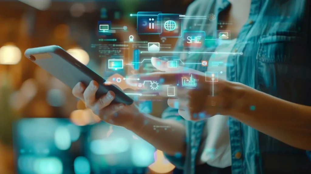 Hands using a tablet with a digital interface representing IT vendor management tools