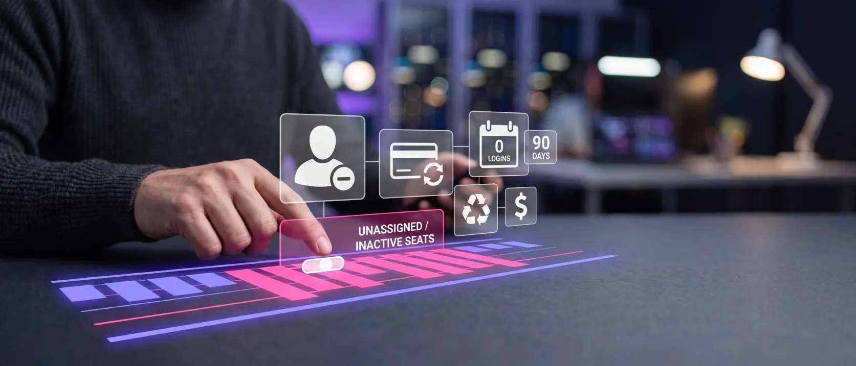 IT vendor management dashboard flagging unassigned and inactive software license seats